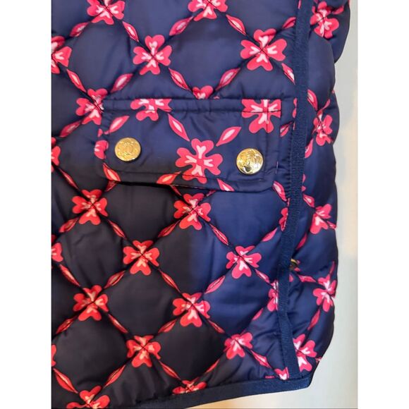 Draper James Size M Quilted Puffer Vest Blue Pink Floral Preppy Casual Layer - Picture 3 of 8